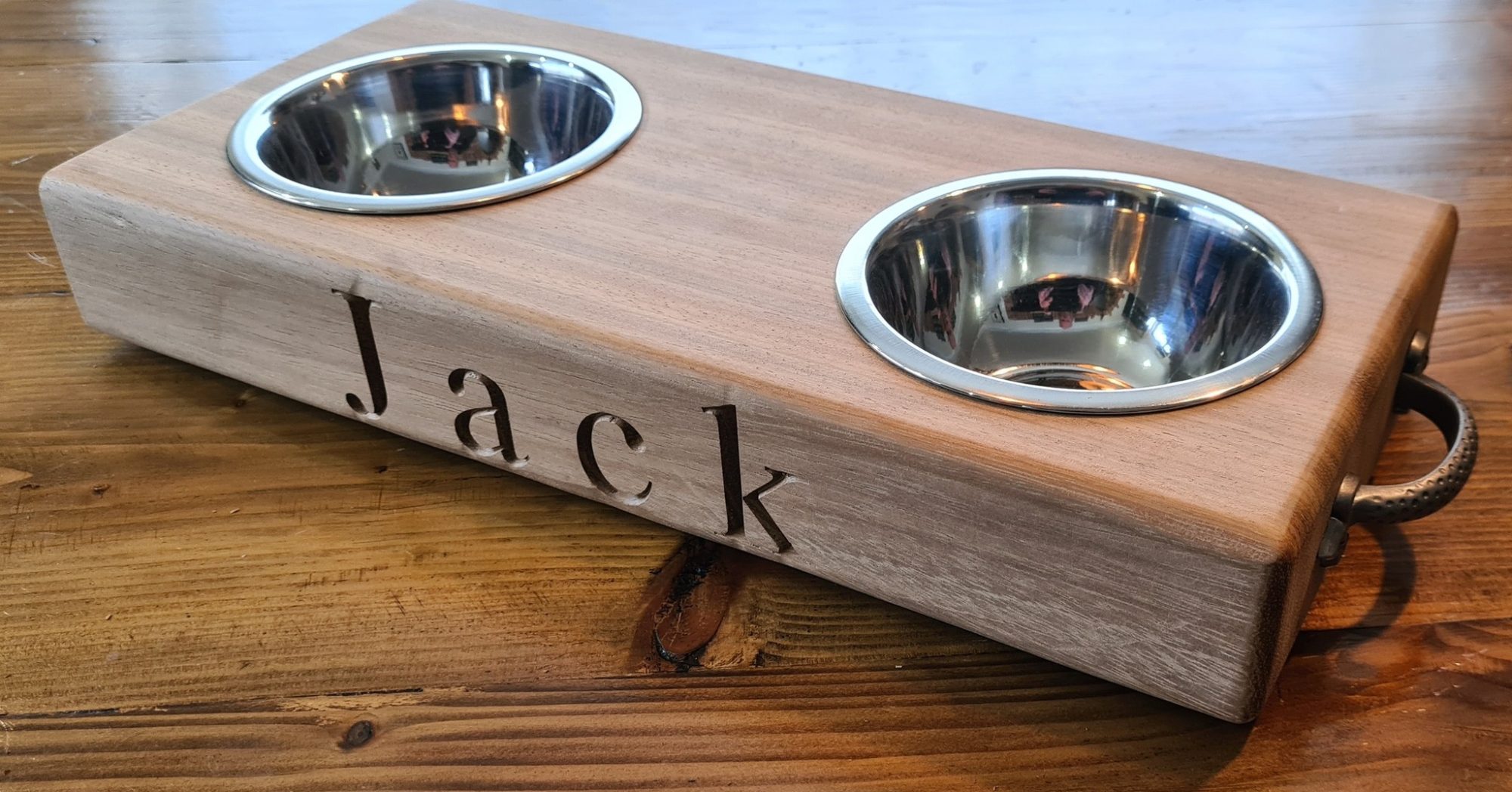 dog food drink wooden tray